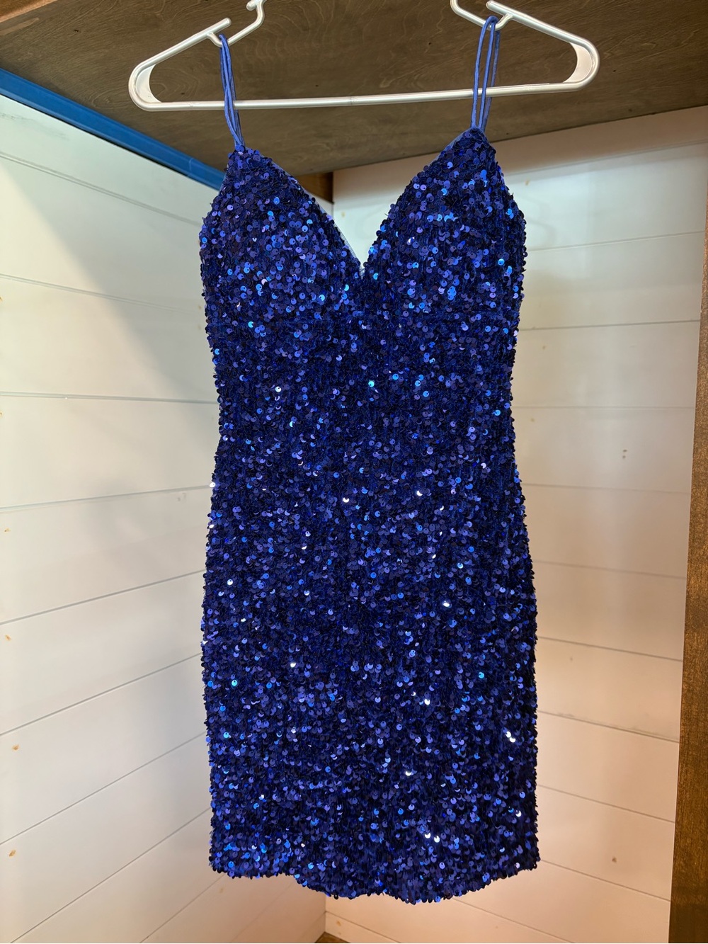 Sherri Hill Royal Blue Sequin Spaghetti-Strap Mini Dress